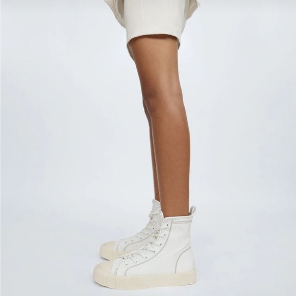 Zara Shoes Zara Off White Canvas High Top Sneakers Poshmark